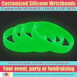 Glow In Dark Custom Colored Silicone Wristbands Wedding, Personalize glow Rubber Bracelets For Motivation, Events, Gifts, Support, Awareness