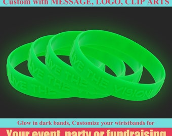 Glow In Dark Custom Colored Silicone Wristbands Wedding, Personalize glow Rubber Bracelets For Motivation, Events, Gifts, Support, Awareness