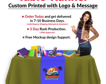 Custom Table Runner, design your own table runner for business, craft show runner, customizable pop up shop table banner trade show event