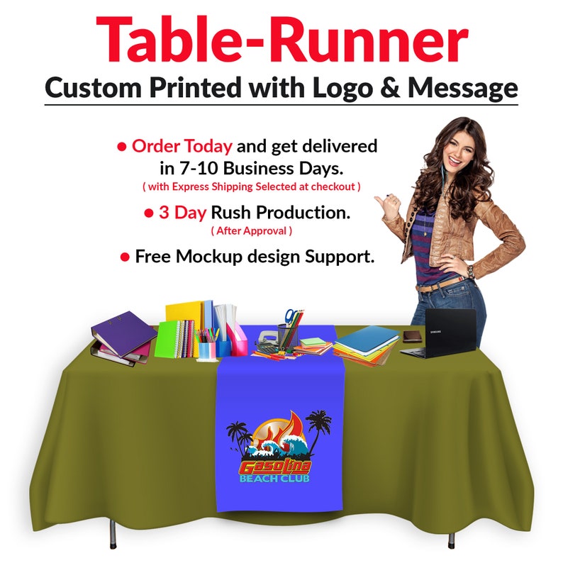 Custom Brand Logo Table Runner for Pop Up Shop Display, Personalized Tablecloth Runners Logo for Tradeshow Business Vendor Display Show image 7