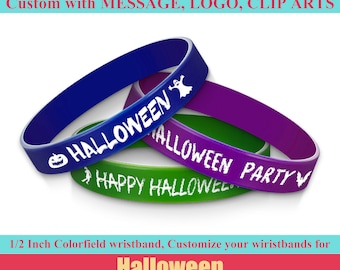 Trick or Treat Halloween Wristbands Silicone Custom, Personalize Halloween Rubber Bracelets, Horror Trick or Treat Halloween Event Wristband