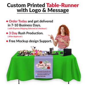 Custom Brand Logo Table Runner for Pop Up Shop Display, Personalized Tablecloth Runners Logo for Tradeshow Business Vendor Display Show image 8