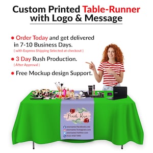 Custom Brand Logo Table Runner for Pop Up Shop Display, Personalized Tablecloth Runners Logo for Tradeshow Business Vendor Display Show image 8