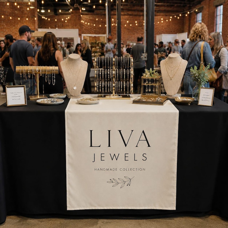 Custom Brand Logo Table Runner for Pop Up Shops | Personalized Tablecloth Runner with Logo for Trade Shows, Business Vendors & Displays
