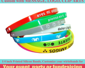 Slim Silicone Wristband, Personalise Rubber Bracelet Thin for - fundraising, awareness, support, motivation, causes, events, gifts