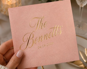 Personalized Wedding Bar Napkins Bulk, Custom Name Napkins, Cocktail Napkins for Reception, Shower & Anniversary, Rehearsal Dinner