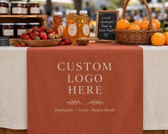 Craft Fair Table Runner Logo Custom, Farmers Market Vendor Booth Banner Personalized, Polyester Canvas Trade Show Pop Up Shop Small Business