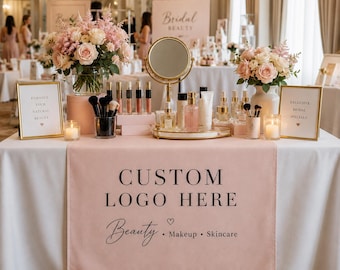 Beauty Brand Table Runner Logo, Polyester Canvas Vendor Booth Banner Custom, Craft Fair Farmers Market Trade Show Pop Up Shop Salon Business