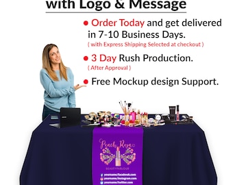 Custom Table Runner Logo and  Business Name Printed, Business Sign for Table for Trade Shows Craft Shows Vendor Events Pop Up Shop Booth