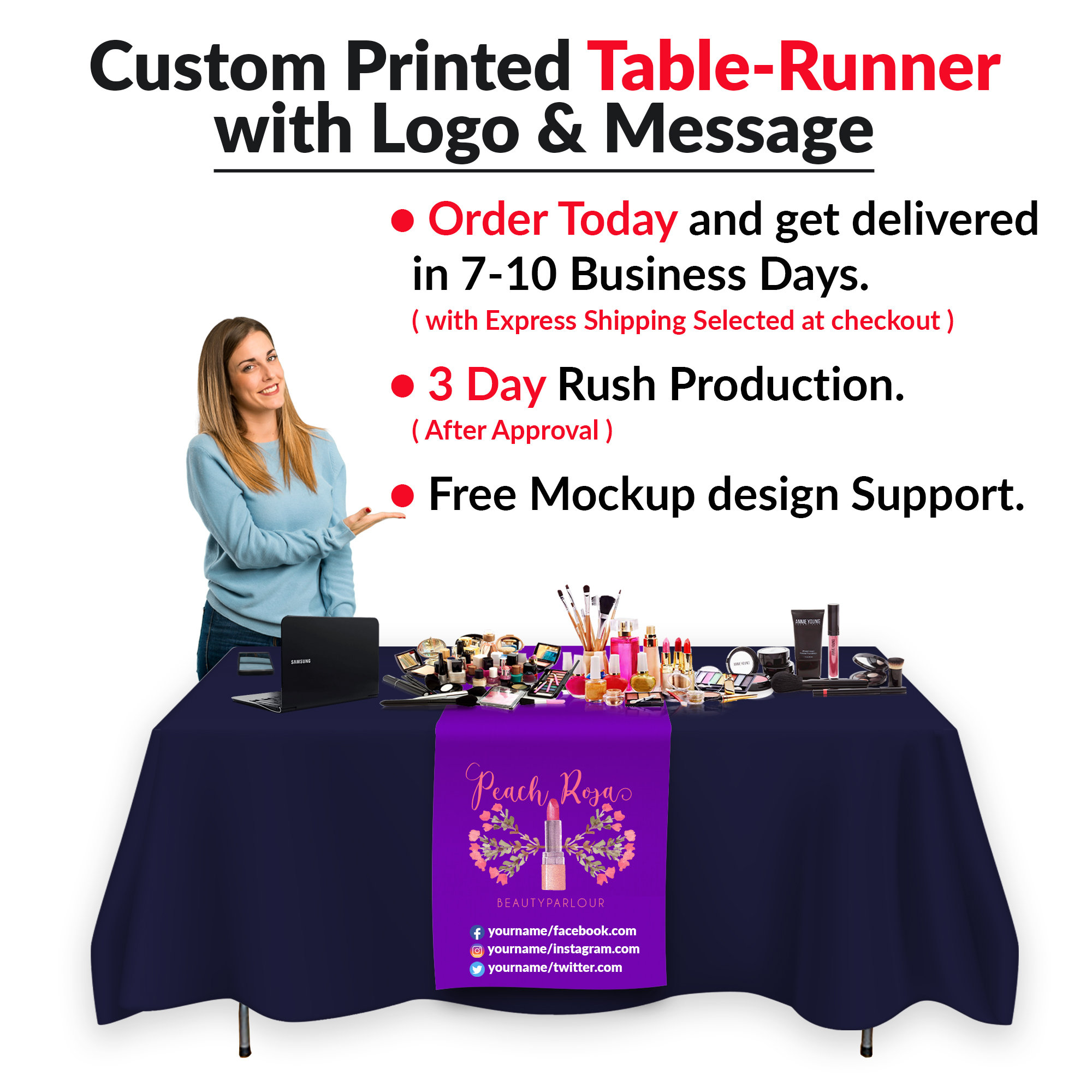 Custom Table Runner Logo and Business Name Printed Business Etsy