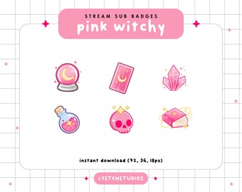 Halloween Pink Witchy Subbadges / Aesthetic / Kawaii / Streamer / Cute / PREMADE TWITCH SUBBADGES
