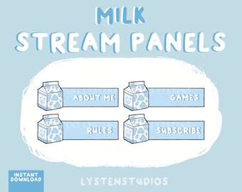 Painéis de fluxo de leite de vaca / Estético / Kawaii / Streamer / Fofo / PAINÉIS TWITCH PRÉ-FABRICADOS