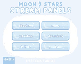 Moon and Stars (blue) / Aesthetic / Kawaii / Streamer / Cute / PREMADE TWITCH PANELS