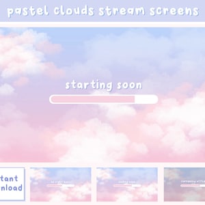 Pastel Clouds Stream Overlay Screens / Starting Soon / Be Right Back / Stream Ending / Stream Offline / Premade Twitch Overlays
