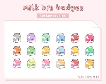 Emblemas Pastel Milk Bit / Estético / Kawaii / Streamer / Fofo / Emblemas PREMADE TWITCH bit