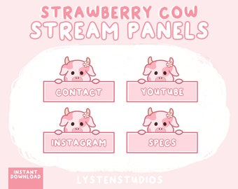 Strawberry Cow Panels / Aesthetic / Kawaii / Streamer / Cute / PREMADE TWITCH PANELS