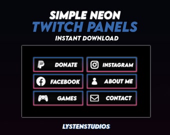 Neon Simple Twitch Panels / Clean / Simple / PREMADE TWITCH PANELS
