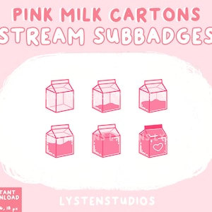 Pink Milk Cartons Subbadges / Aesthetic / Kawaii / Streamer / Cute / PREMADE TWITCH SUBBADGES