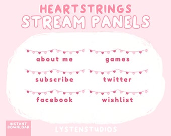 Painéis de fluxo de cordas de coração / Dia dos Namorados / Estético / Kawaii / Streamer / Fofo / PAINÉIS DE TWITCH PRÉ-FEITOS
