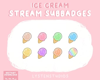 Subbadges de stream de casquinhas de sorvete / Estético / Kawaii / Streamer / Fofo / SUBBADGES PREMADE TWITCH
