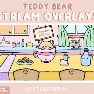 Teddy Bear&#39;s Kitchen Stream Overlay Screens / Starting Soon / Be Right Back / Stream Ending / Stream Offline / Premade Twitch Overlays