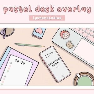 Lofi Pastel Desk Overlay Screens / Starting Soon / Be Right Back / Stream Ending / Stream Offline / Premade Twitch Overlays
