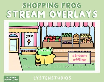 Shopping Frog Stream Overlay Screens / Starting Soon / Be Right Back / Stream Ending / Stream Offline / Premade Twitch Overlays