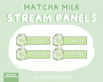 Matcha Milk Cow Stream Panels / Aesthetic / Kawaii / Streamer / Cute / PREMADE TWITCH PANELS
