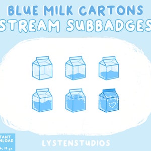Blue Milk Cartons Subbadges / Aesthetic / Kawaii / Streamer / Cute / PREMADE TWITCH SUBBADGES