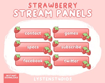 Painéis de Streamer de Morango / Morangos / Estético / Kawaii / Streamer / Fofo / PAINÉIS TWITCH PRÉ-FABRICADOS