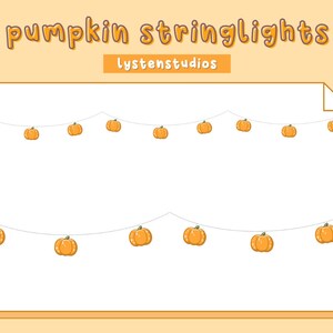 May include: A string of orange pumpkin lights, perfect for fall decor. The lights are strung on a white cord and are arranged in a straight line. The text "pumpkin stringlights" and "Lystenstudios" is visible at the top of the image.
