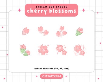 Sakura em flor de cerejeira rosa / Estética / Kawaii / Streamer / Fofa / SUBBADGES TWITCH PREMADE