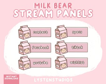 Milk Bear Pink Panels / Aesthetic / Kawaii / Streamer / Cute / PREMADE TWITCH PANELS