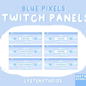 Blue Pixels Twitch Panels / Aesthetic / Kawaii / Streamer / Cute / PREMADE TWITCH PANELS