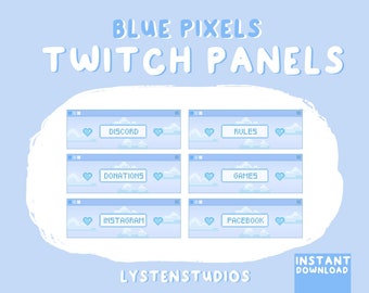 Painéis Twitch Blue Pixels / Estético / Kawaii / Streamer / Fofo / PAINÉIS TWITCH PRÉ-FABRICADOS