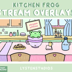 Frog in Kitchen Stream Overlay Screens / Starting Soon / Be Right Back / Stream Ending / Stream Offline / Premade Twitch Overlays