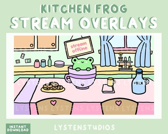 Telas de sobreposição de transmissão do Frog in Kitchen / Começando em breve / Já volto / Fim da transmissão / Transmissão off-line / Sobreposições Twitch pré-fabricadas