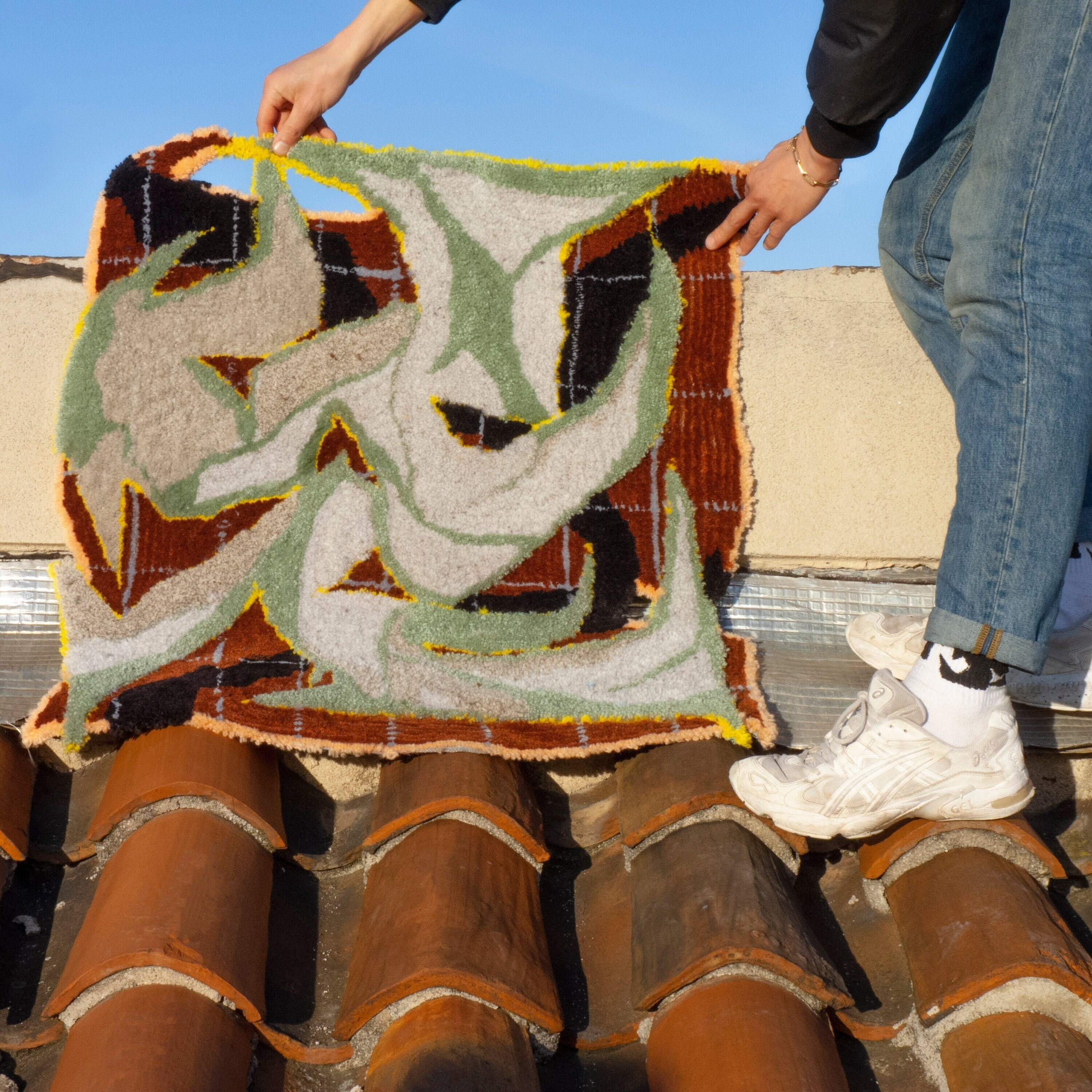 Tapis de Meditation 80 X cm - 100% Laine Francaise Fait Main Couleur Tuile