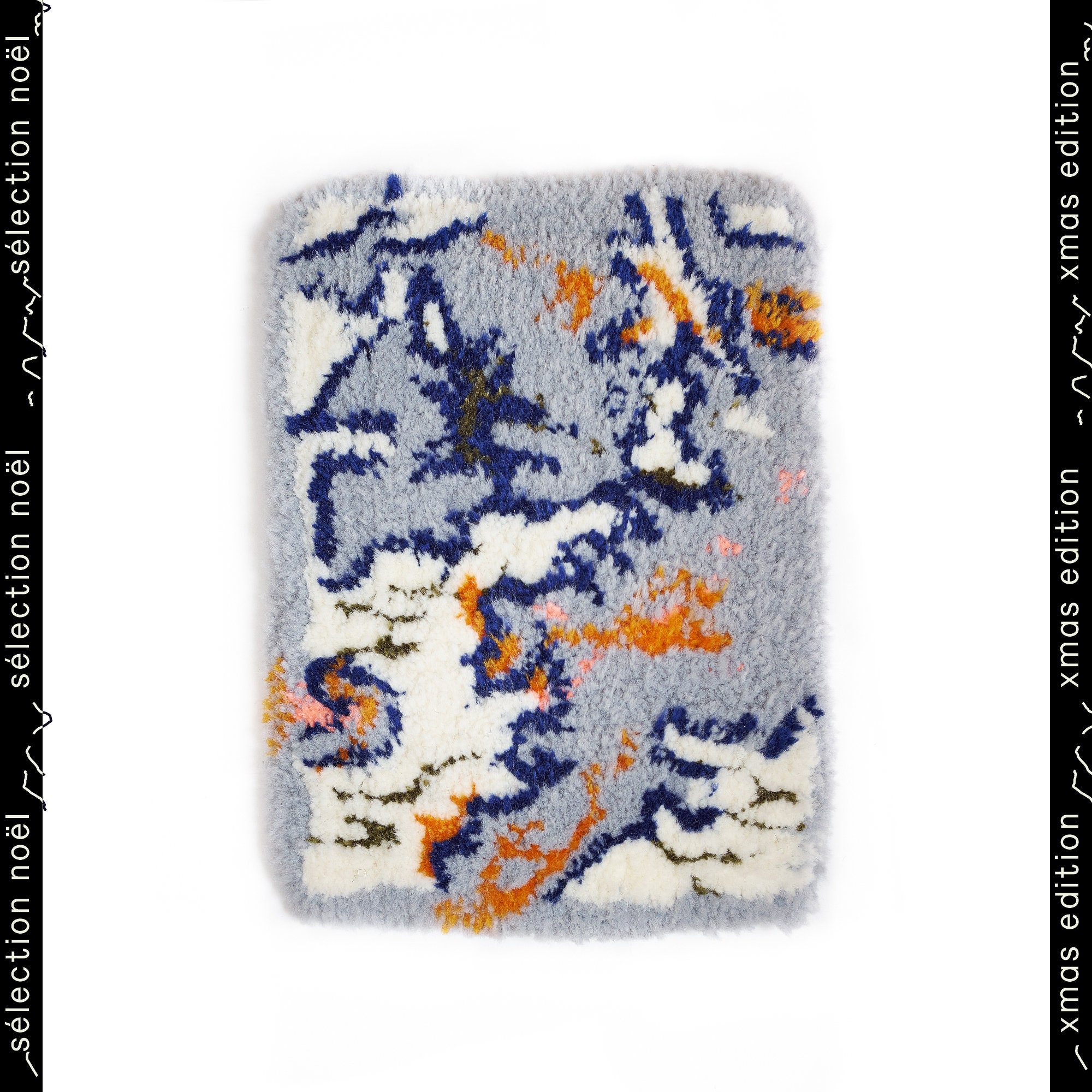 Mini Tapis Gris, Orange Fluo, Bleu, Blanc - Acrylique 24 X 18 cm
