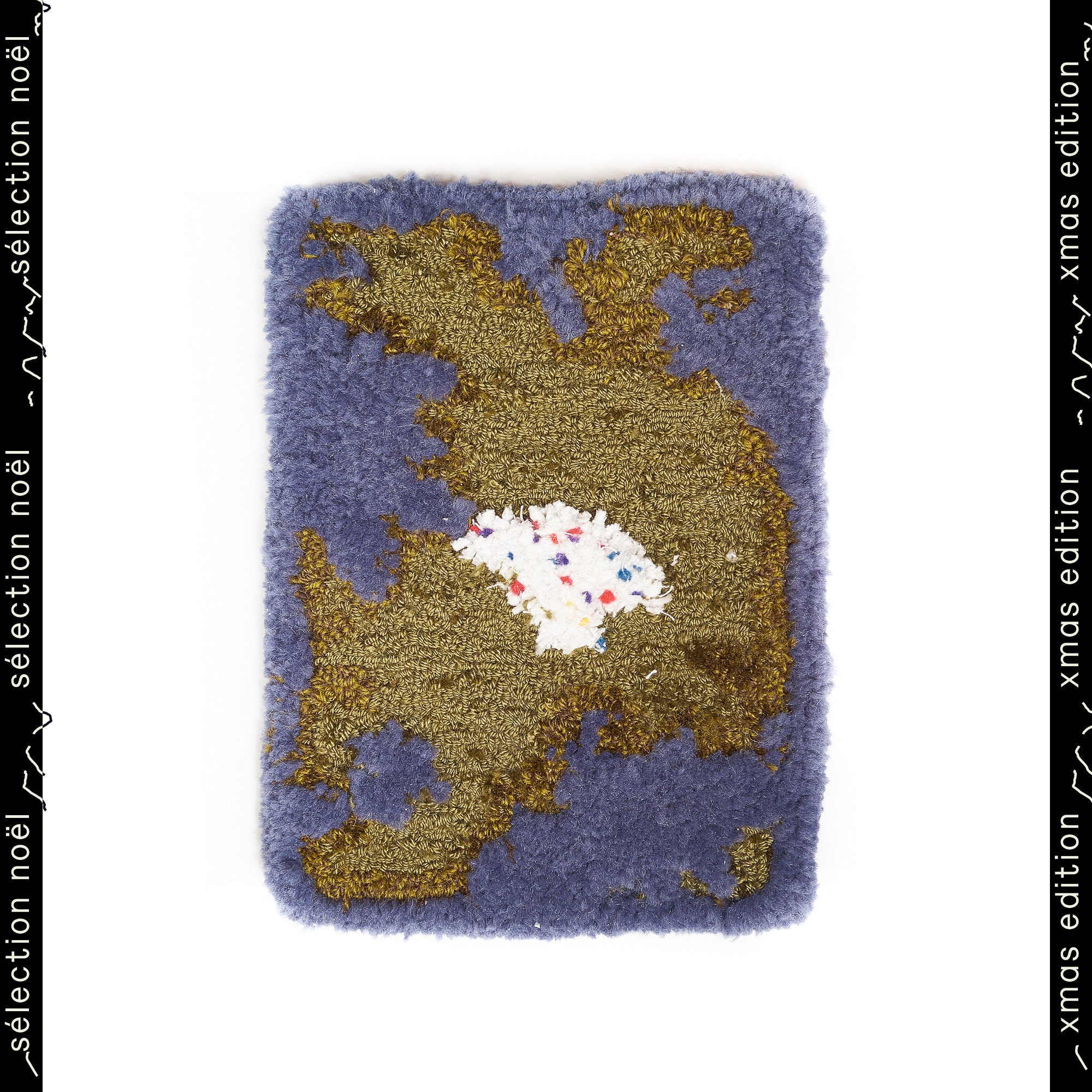 Mini Tapis Dore, Bleu, Blanc Mouchete - Acrylique, Soie 24 X 18 cm