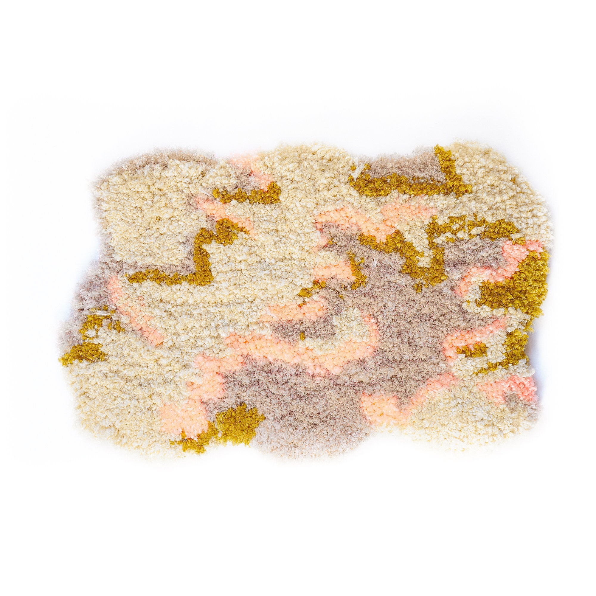 Tapis Pave Modulable - Beige, Saumon Fluo en Laine Fait Main 24 X 16 cm