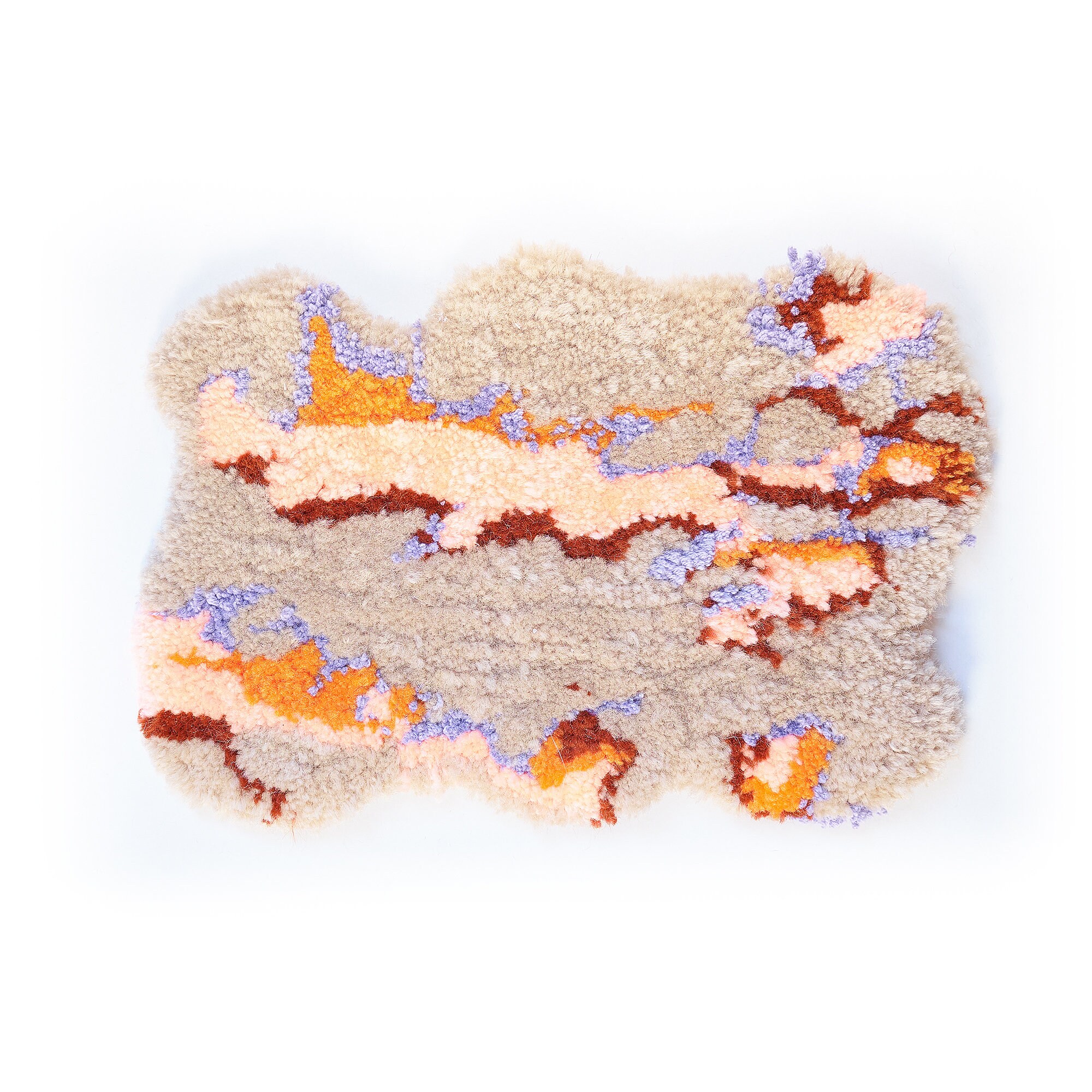 Tapis Pave Modulable - Blanc, Orange Fluo, Beige, Violet en Laine Fait Main 24 X 16 cm