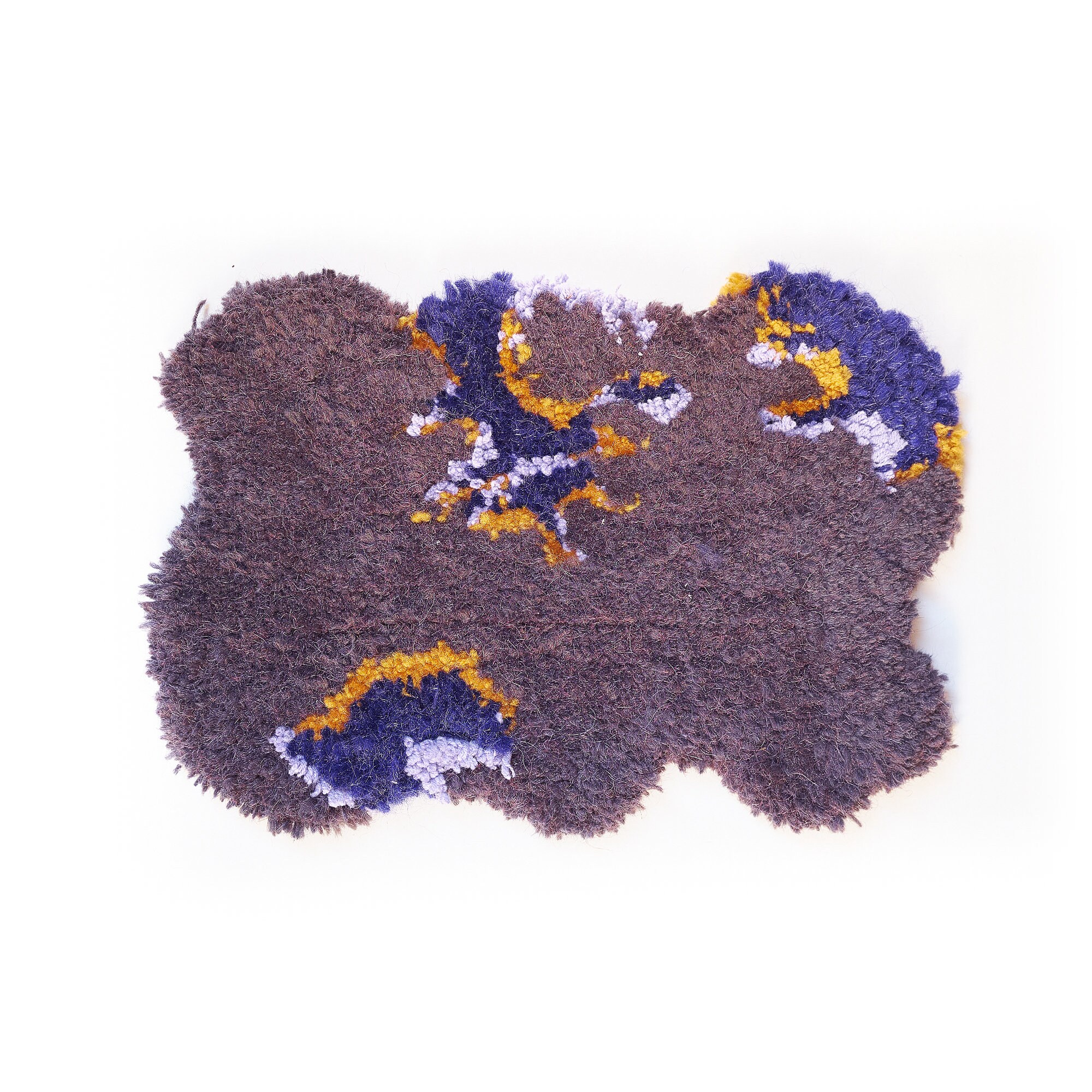 Tapis Pave Modulable - Violet, Bleu, Jaune en Laine Fait Main 24 X 16 cm