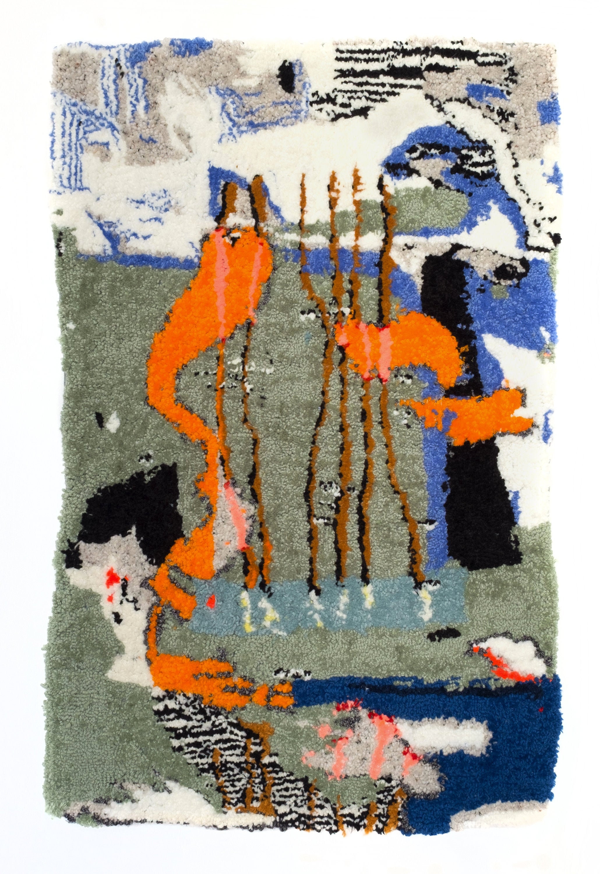 Tapis Abstrait 65 X 92 cm Fait Main - Vert Orange