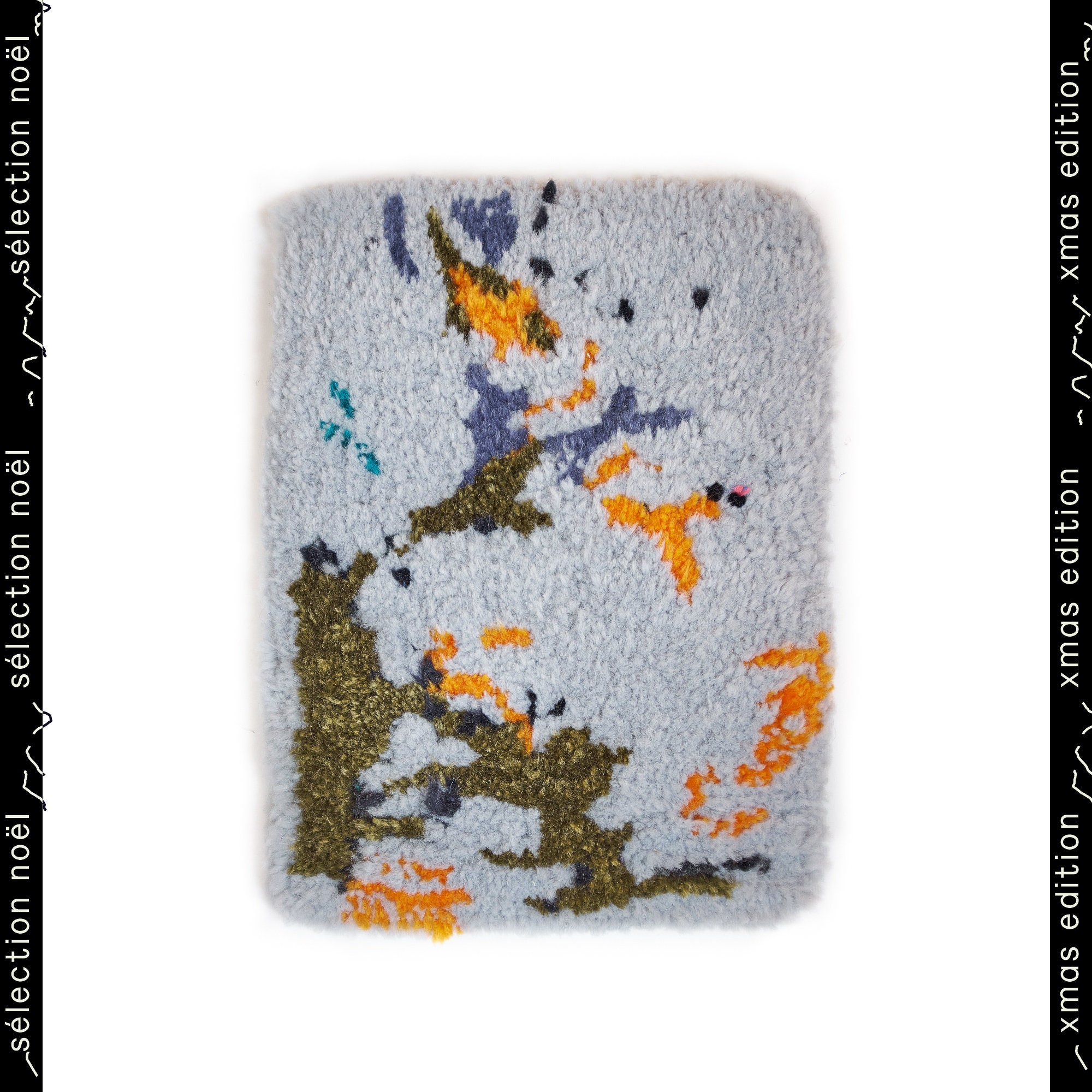 Mini Tapis Bleu Gris Orange Khaki - Acrylique 24 X 18 cm