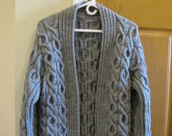 Women's Jacket Handmade Knitted Oxford Gray Jacket Open Front Long Sleeve Cozy Cardigan