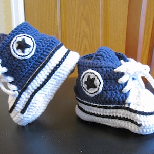 Baby Sneaker Booties Handmade Crochet Seaside Blue Converse High Top Baby Shoes Cotton/Acrylic New Born baby Booty