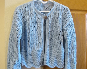 Handmade Cropped Knit Cardigan - Long Sleeve Open Front Cotton Blend