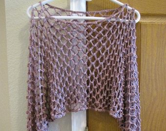 Handmade Crochet Bamboo Rayon Cropped Shrug: Open Sleeve Top