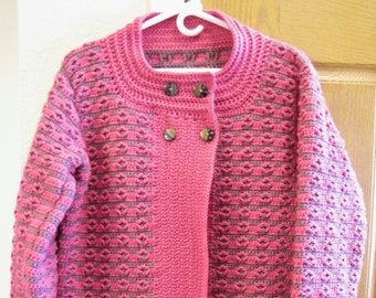 Handmade Crochet Cardigan - Magenta Eggplant Knit Jacket